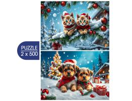 Puzzle Alipson Gatitos Y Cachorros Navideños de 2x500 Piezas