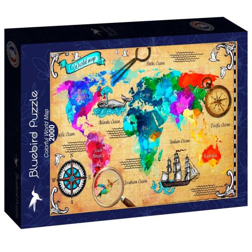 Puzzle Bluebird Mapamundi Colorido de 2000 Piezas