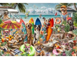 Puzzle Bluebird Perros Y Gatos En La Playa de 2000 Piezas