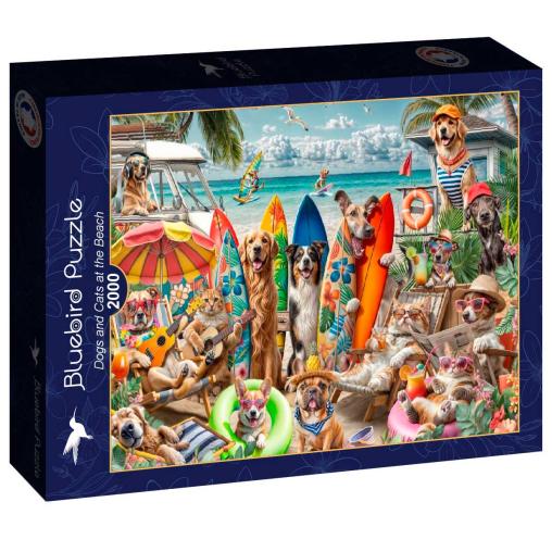 Puzzle Bluebird Perros Y Gatos En La Playa de 2000 Piezas