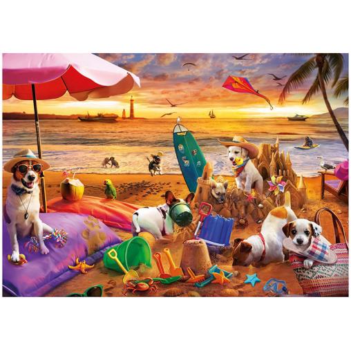 Puzzle Educa Perros Jugando en la Playa de 1000 Piezas