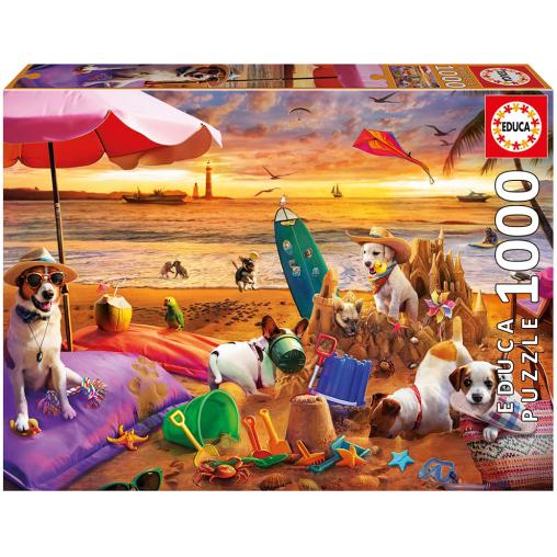 Puzzle Educa Perros Jugando en la Playa de 1000 Piezas