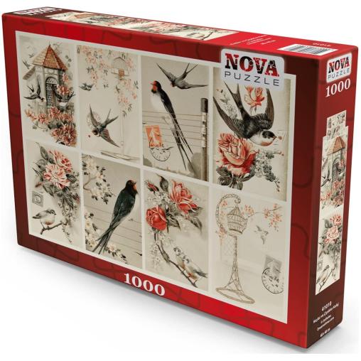 Puzzle Nova Collage de Pájaros Vintage de 1000 Piezas