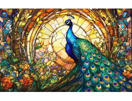 Puzzle SunsOut Zoo de Vidrieras, Pavo Real de 550 Piezas